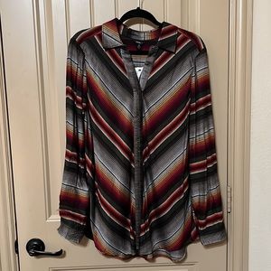 Intro Western Long Sleeve Striped Button Down Blouse